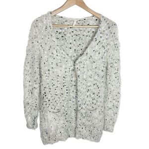 RAGA Longline Speckled Fuzzy metallic accent thread Cardigan Size M
